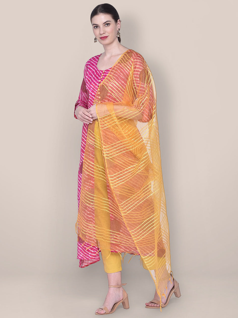 Woven Yellow Organza Dupatta freeshipping - Dupatta Bazaar