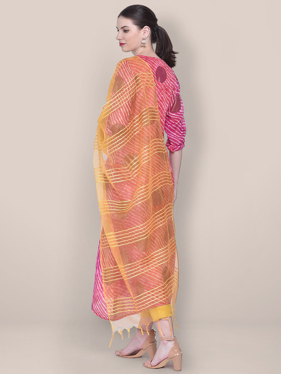 Woven Yellow Organza Dupatta freeshipping - Dupatta Bazaar