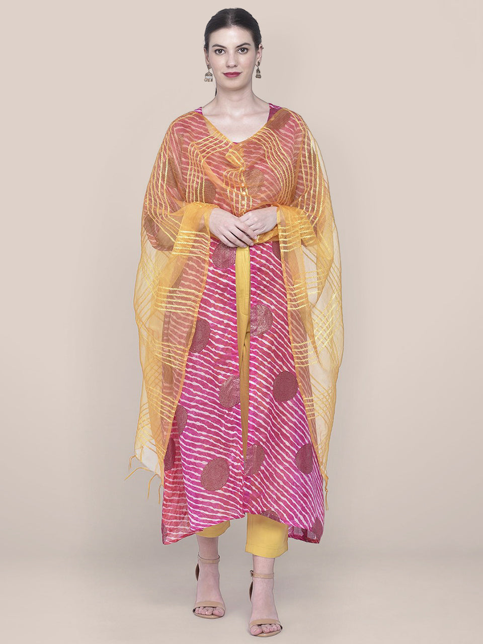 Woven Yellow Organza Dupatta freeshipping - Dupatta Bazaar