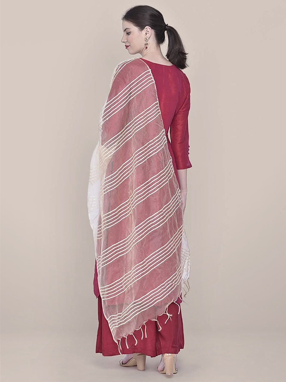 Beige Woven Organza Dupatta freeshipping - Dupatta Bazaar