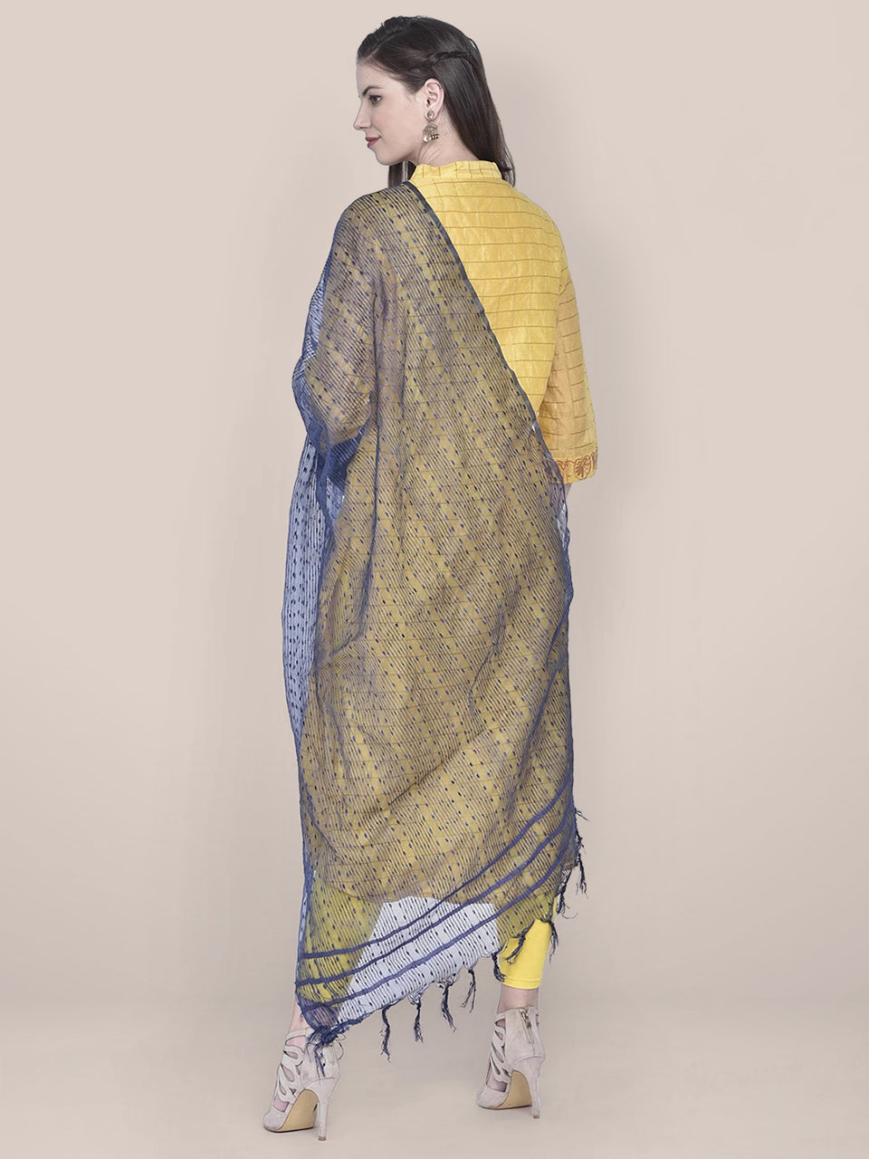 Dupatta Bazaar Woman's Navy Blue Woven Organza Dupatta freeshipping - Dupatta Bazaar