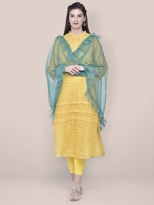Olive Green Net Dupatta with Ruffles freeshipping - Dupatta Bazaar