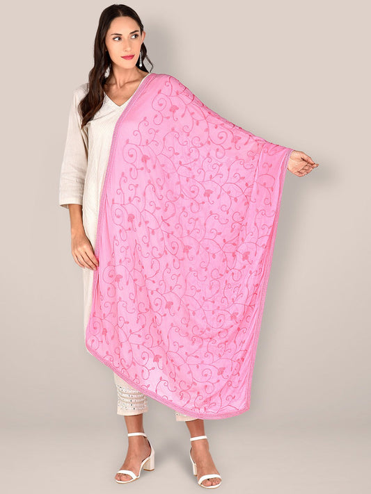Baby Pink Embroidered  Chiffon Dupatta freeshipping - Dupatta Bazaar