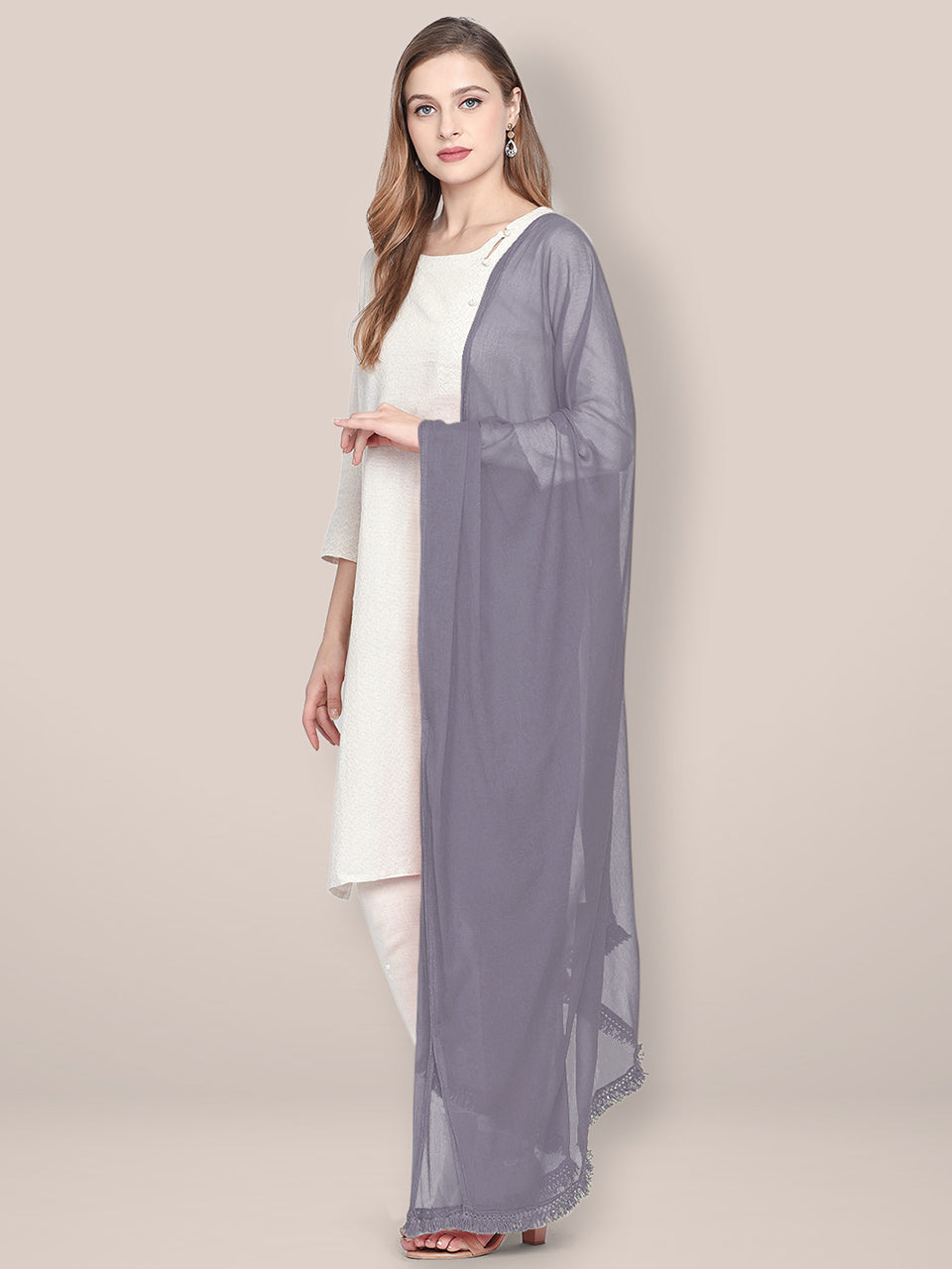 Solid Grey Chiffon Dupatta. freeshipping - Dupatta Bazaar