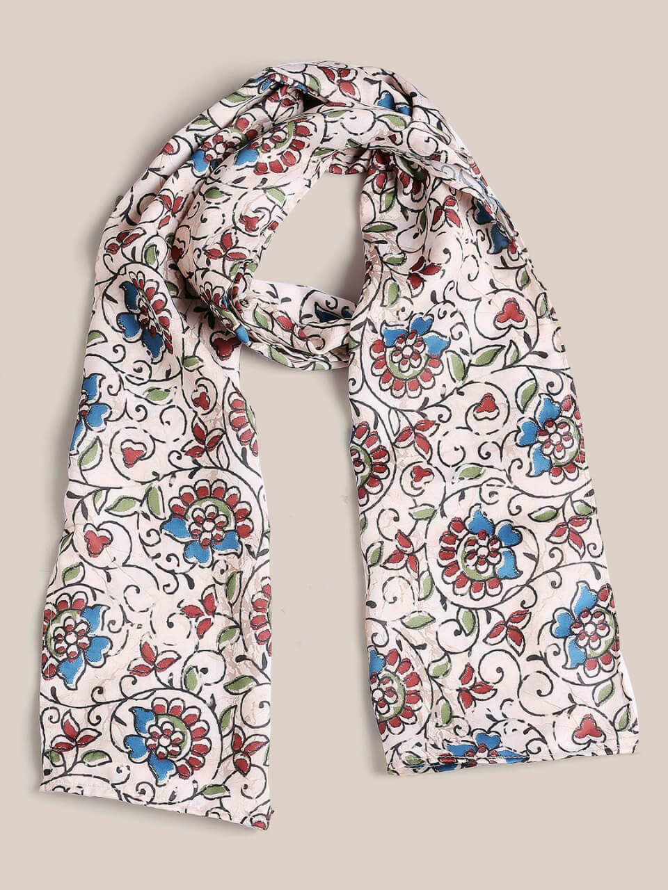 Beige & Multicolor Printed Satin Scarf
