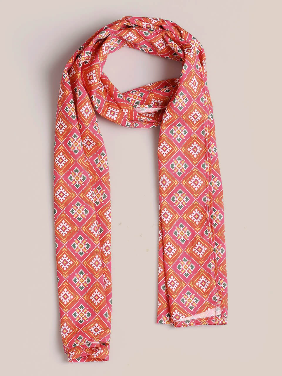 Pink & Multicolor Printed Satin Scar
