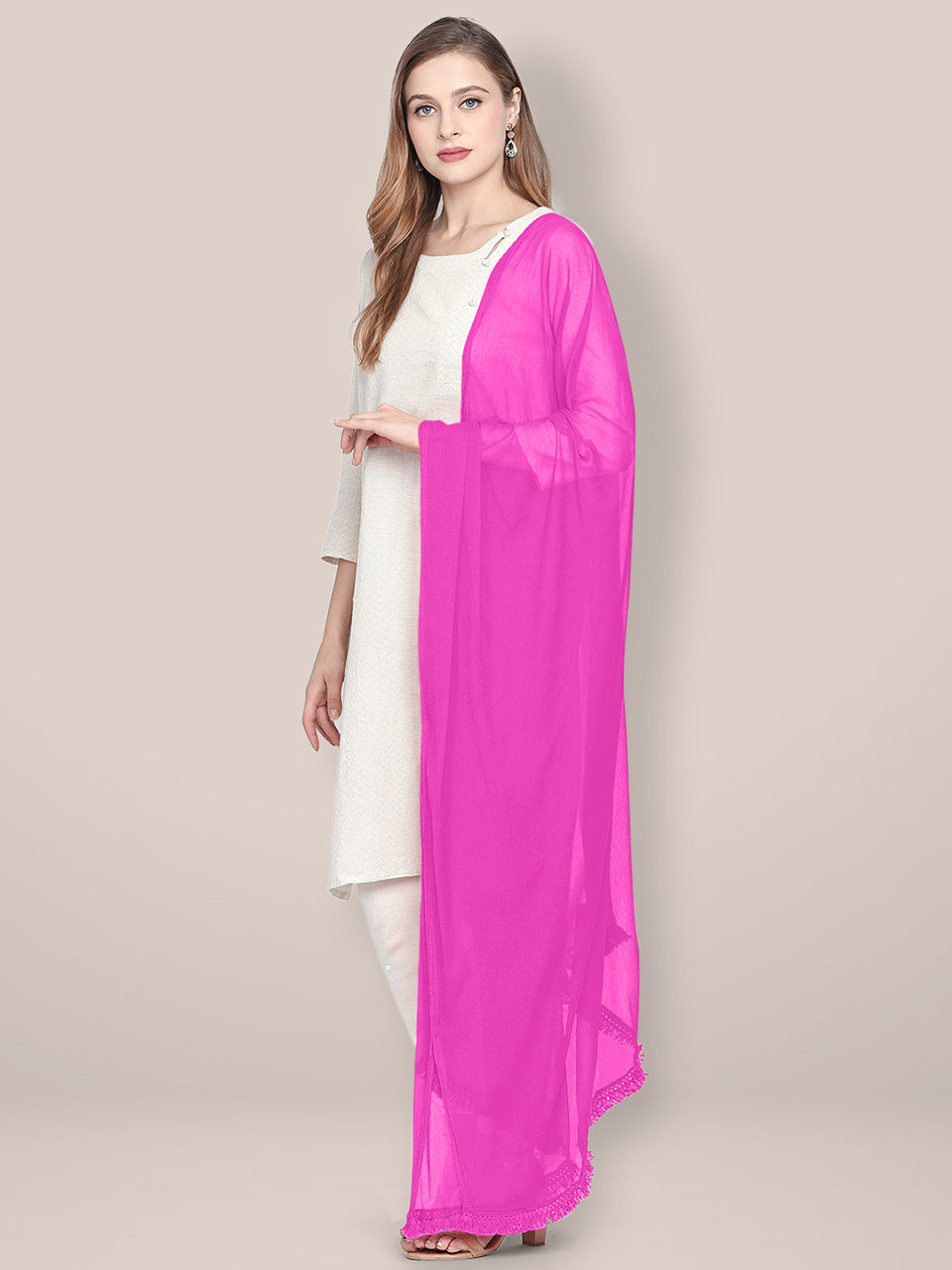 Magenta Pink Chiffon Dupatta freeshipping - Dupatta Bazaar