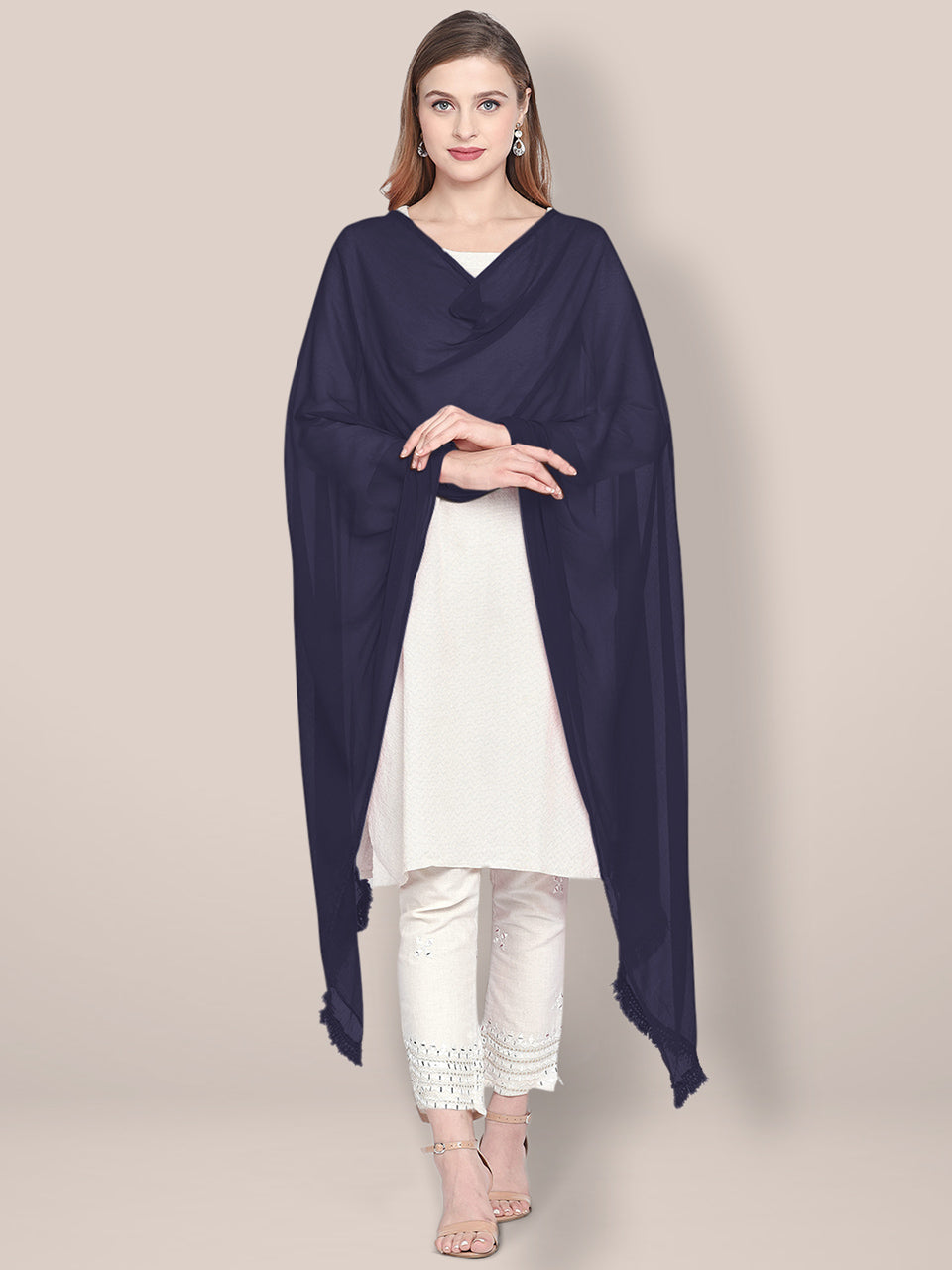 Navy Blue Chiffon Dupatta freeshipping - Dupatta Bazaar
