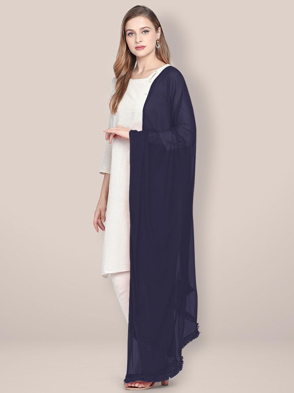 Navy Blue Chiffon Dupatta freeshipping - Dupatta Bazaar