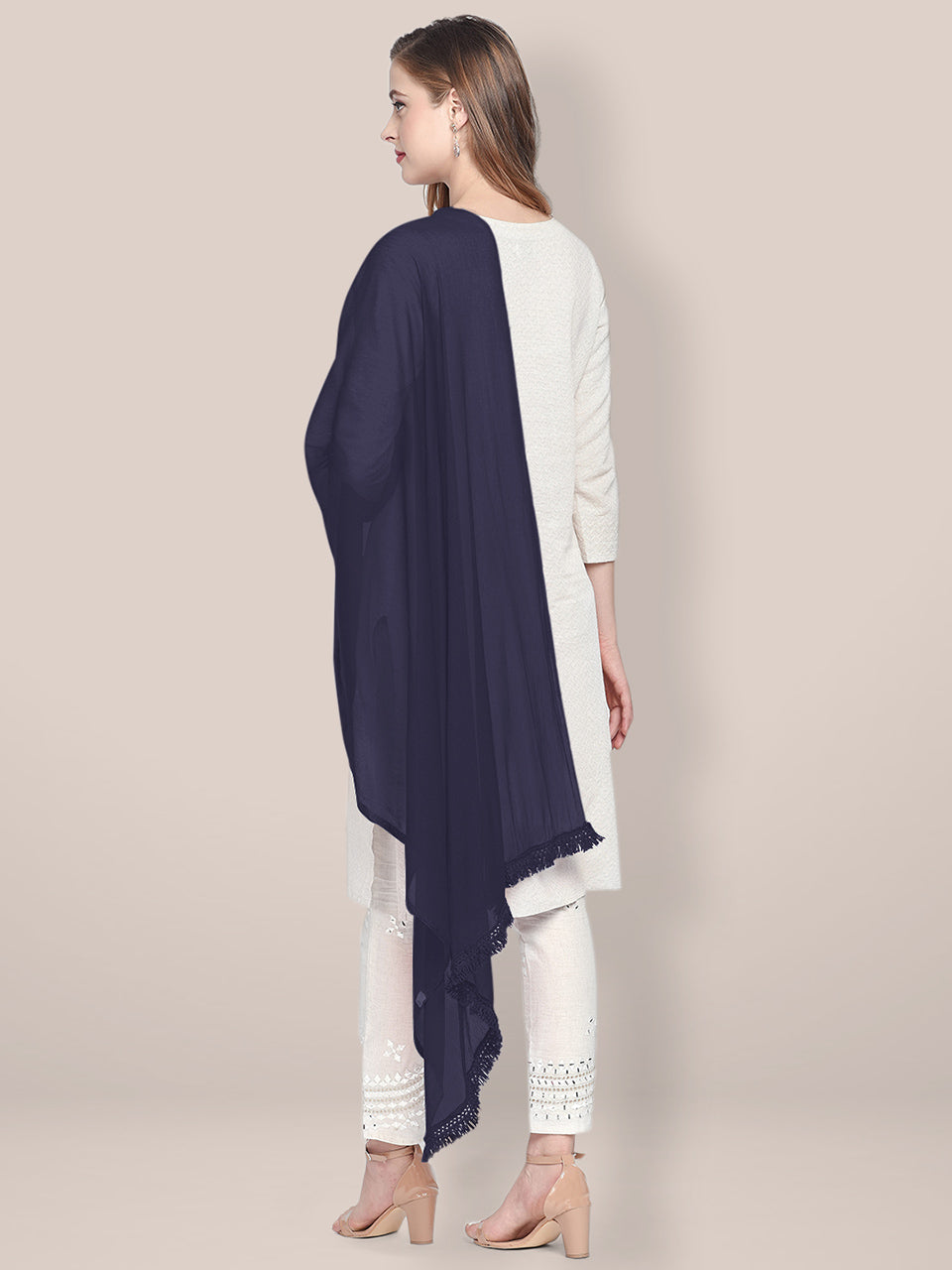 Navy Blue Chiffon Dupatta freeshipping - Dupatta Bazaar