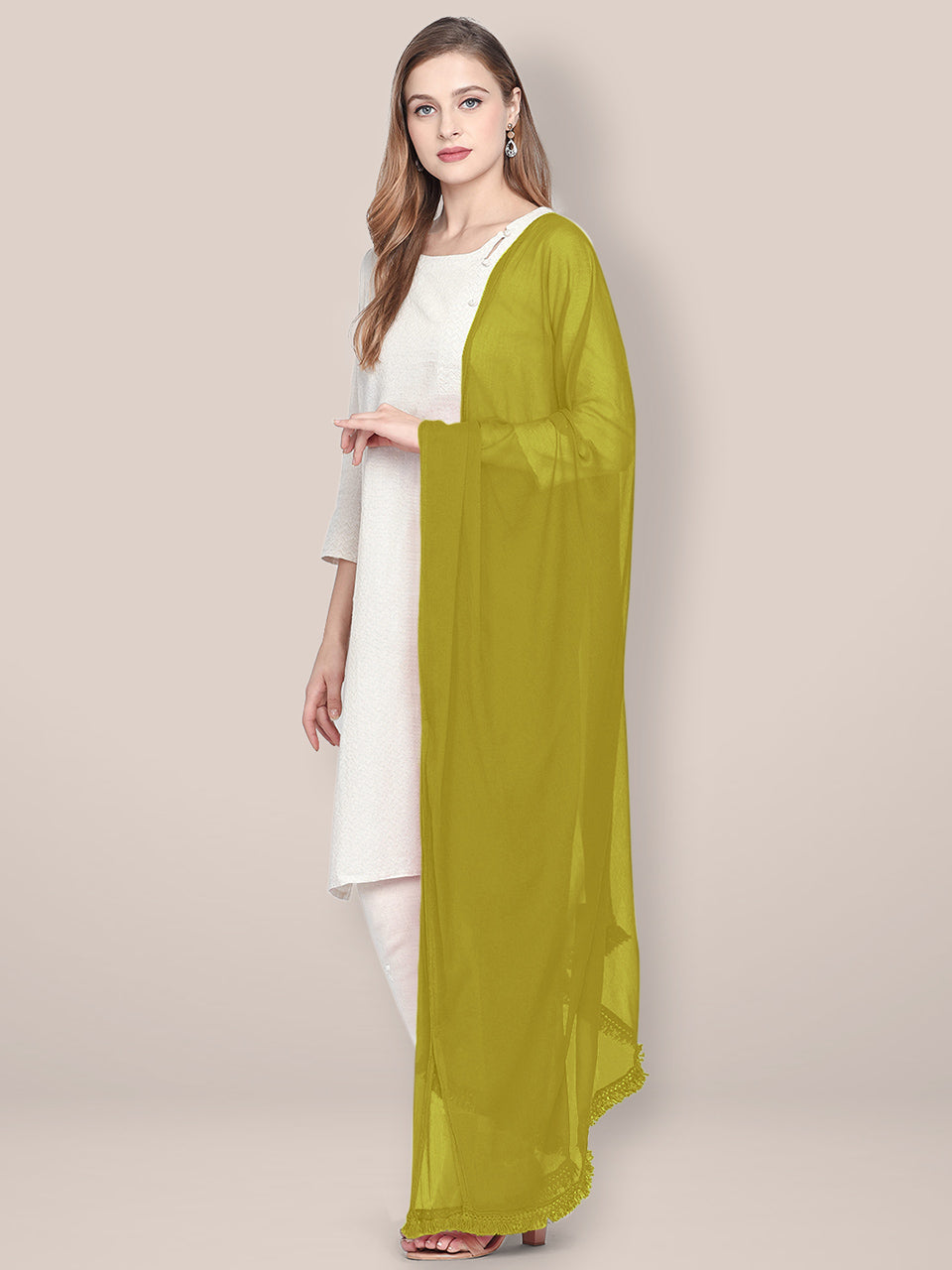 Olive Green Chiffon Dupatta. freeshipping - Dupatta Bazaar