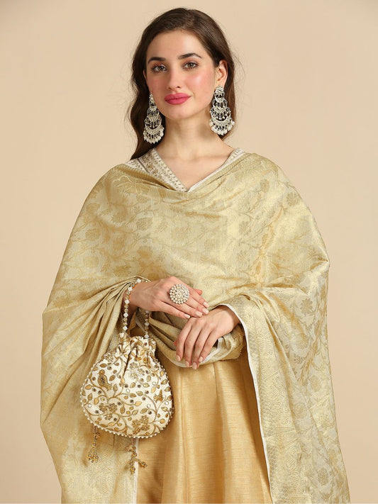 Banarasi Floral Woven Gold Chanderi Silk Dupatta