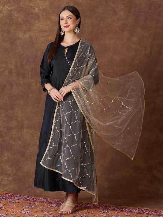 Light Brown Net Dupatta with Sequins Work All over