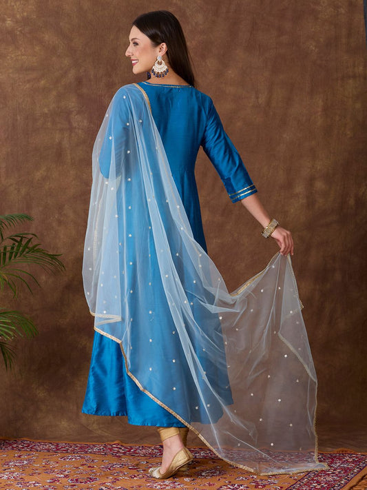 Pastel Blue Embellished Net Dupatta