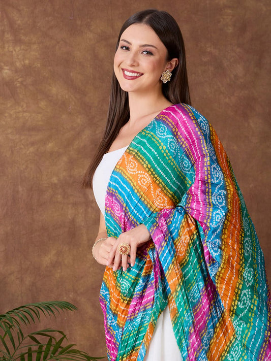 Multicoloured Printed Art Silk Crushed Dupatta