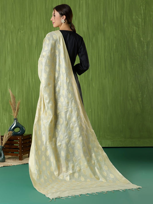 Banarasi Floral Woven Gold Chanderi Silk Dupatta