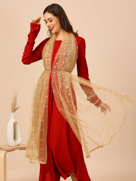 Jaal Embroidered Gold Net Dupatta