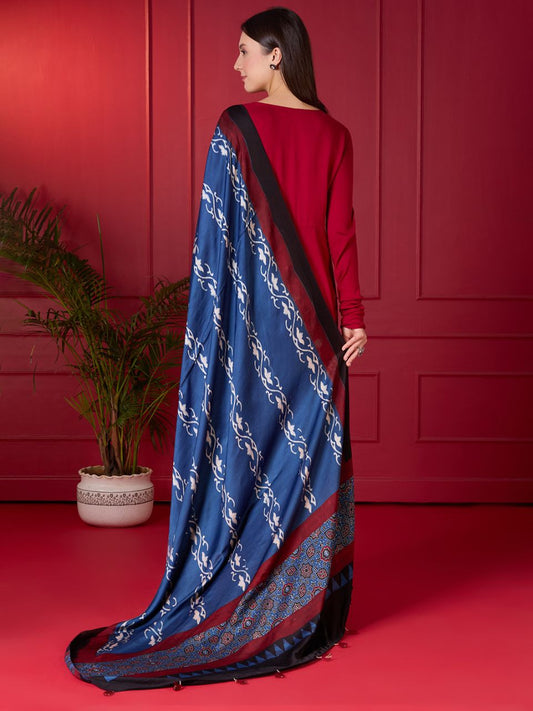 Indigo Modal Silk handblock Printed Ajrakh Dupatta