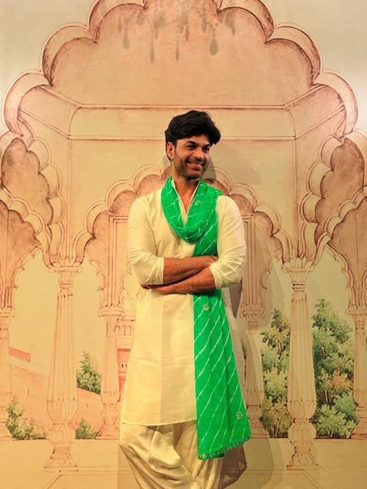 Men's Green Gotta Patti Leharia Dupatta for Kurta/Sherwani/Achkan