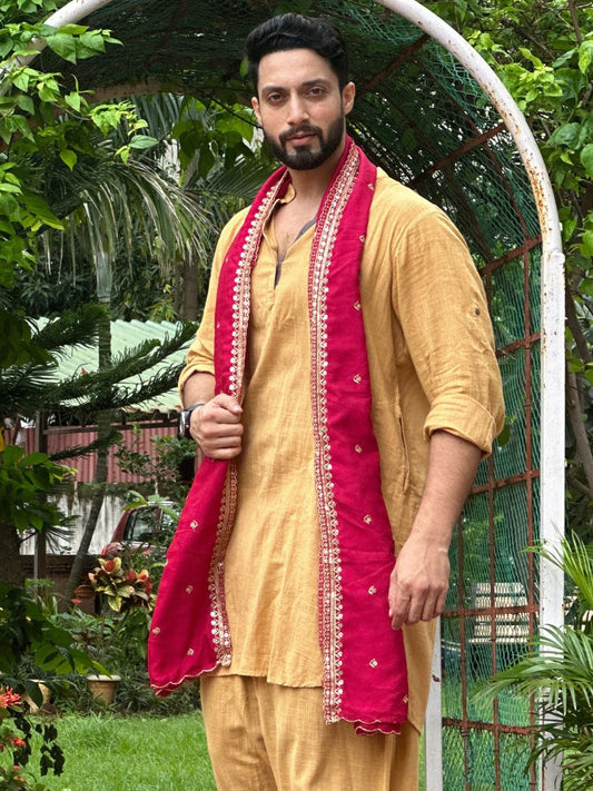 Men's Embroidered Maroon Dupatta for Kurta/Sherwani/Achkan