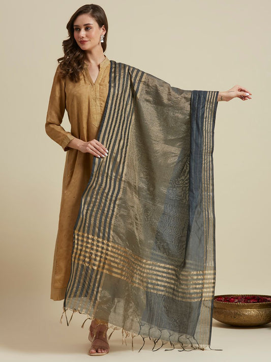 Blackish Grey Banarasi Chanderi Silk Dupatta