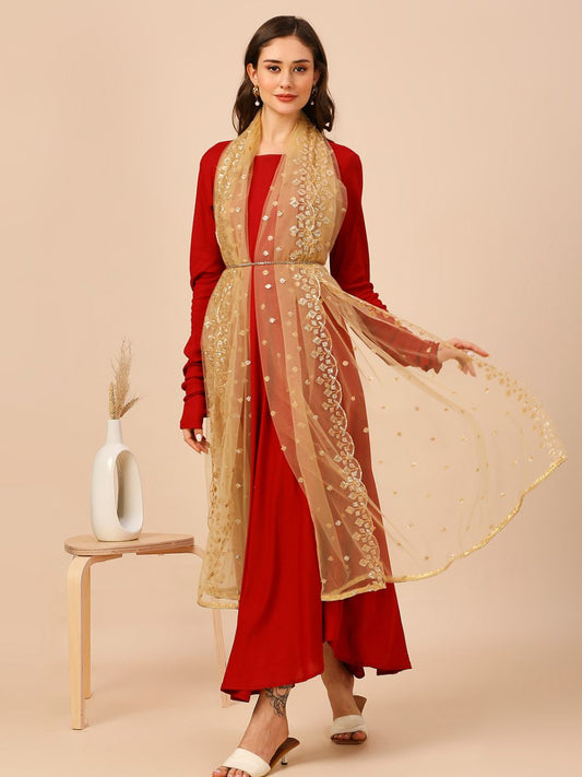 Jaal Embroidered Gold Net Dupatta
