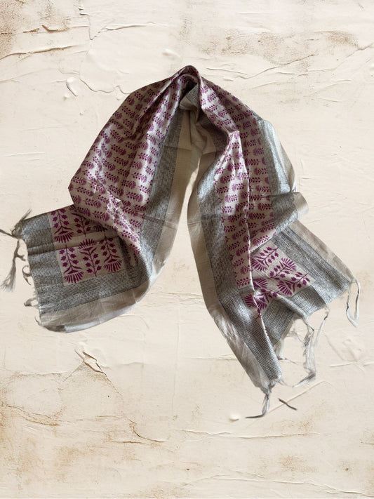 Beige & Magenta Ethnic Floral Motif Printed Art Silk Stole/Scarf