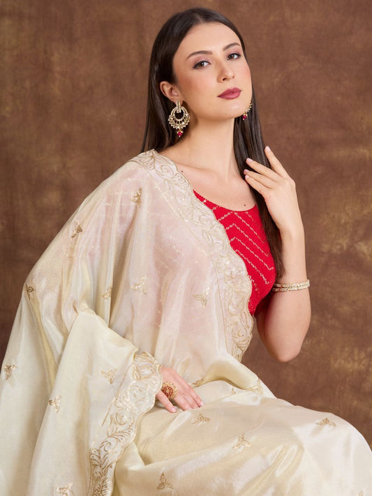 Sequinned Gold Viscose Tissue Silk Dupatta