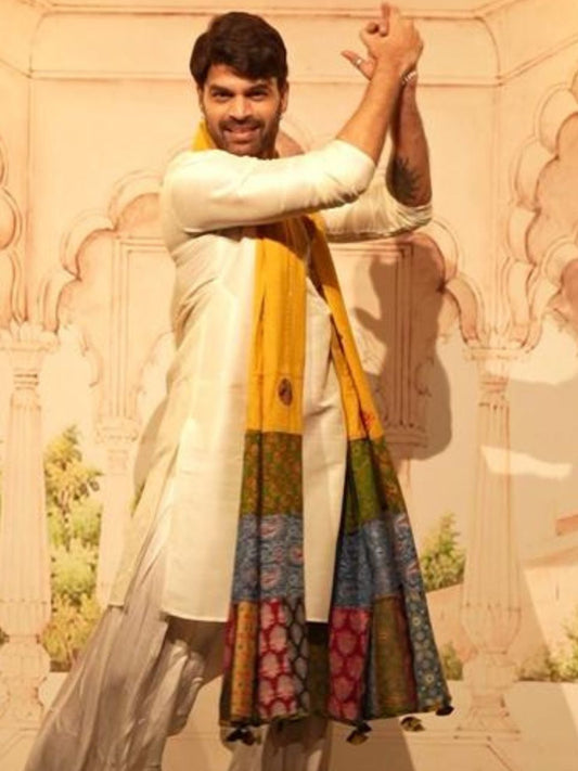Men's Mustard Patchwork Pure Cotton Dupatta