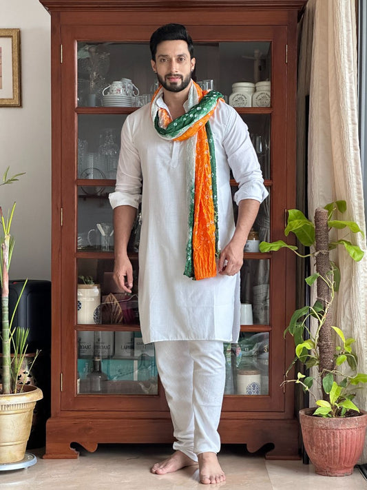 Men's Republic Day/Independence Day Tiranga Tri Colour Bandhini Silk Dupatta