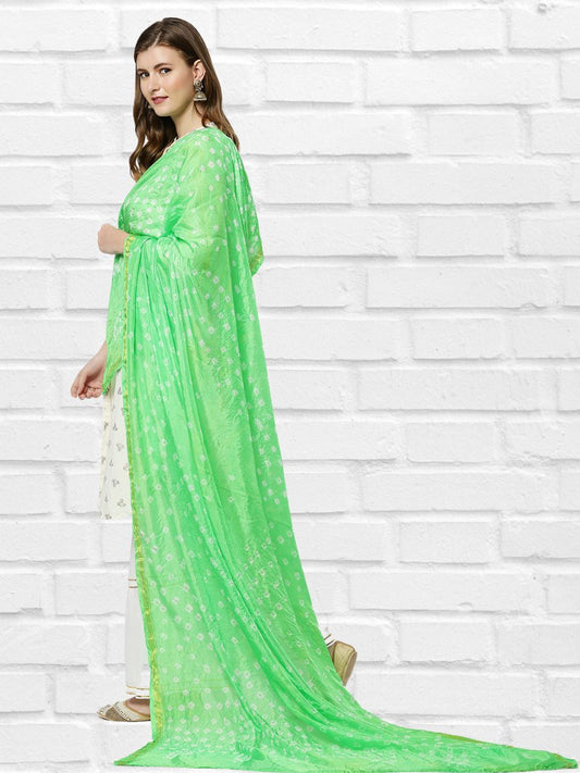 Fluorescent Green Bandhini Silk Dupatta