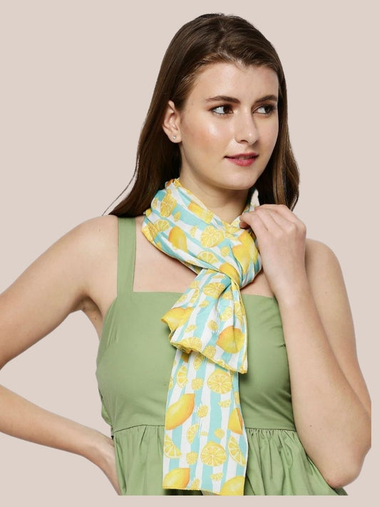 Quirky Lemon Printed French Crepe Scarf/Stole