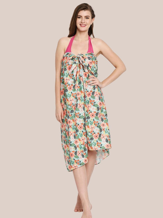 Pastel Green Floral Printed Crepe Sarong.