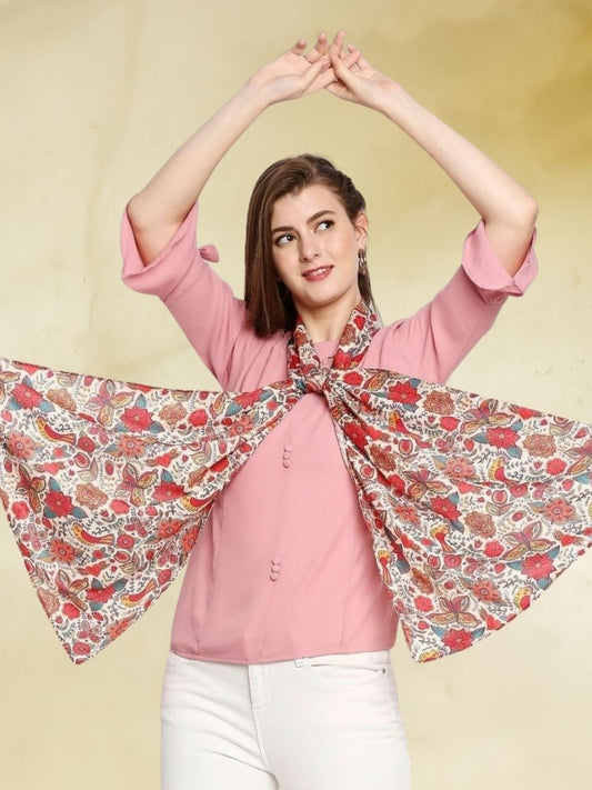 Quirky Floral Printed Multicoloured Satin Scarf/Stole