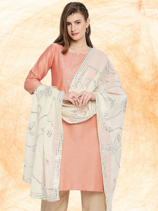 White Pure Cotton Dupatta with Silver Gotta Work