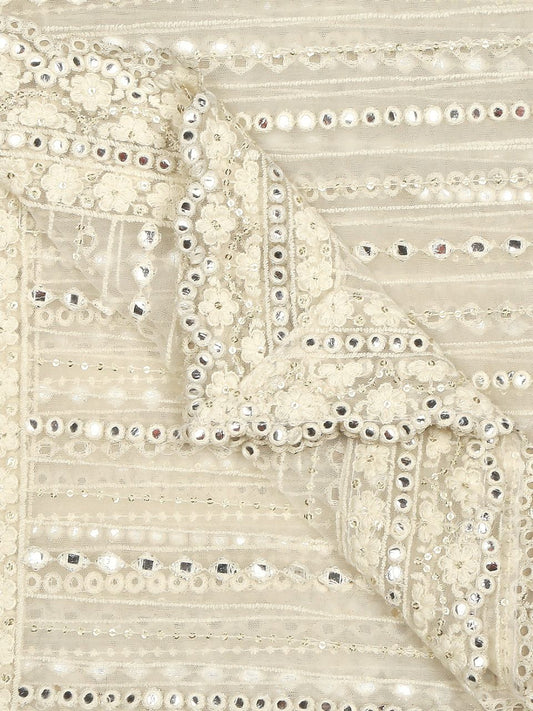 Off White Embroidered Net dupatta and Mirror work