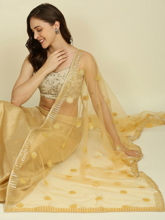 Sequin Embellished Gold Net dupatta