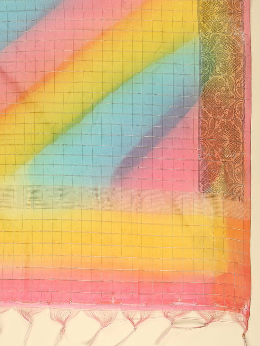 Multicoloured Checked Banarasi Silk Dupatta