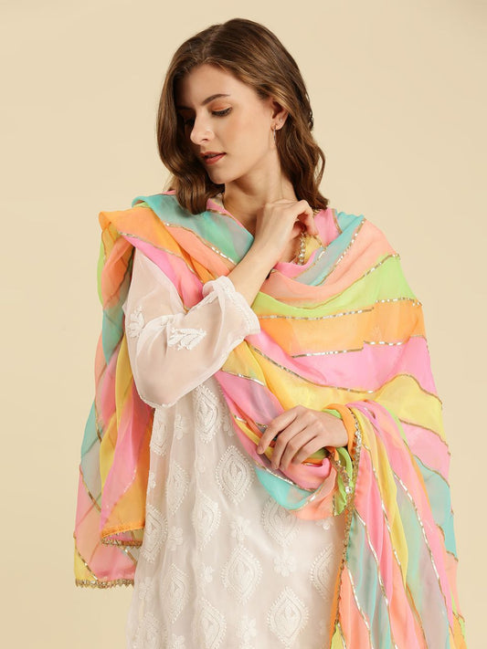 Pastel Multicolour Georgette Dupatta with Gotta Work