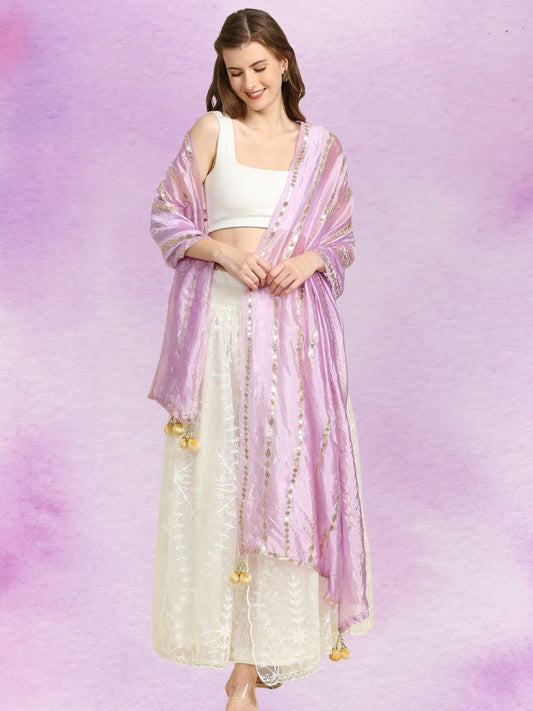 Mauve Silk Dupatta with Gotta Patti Work