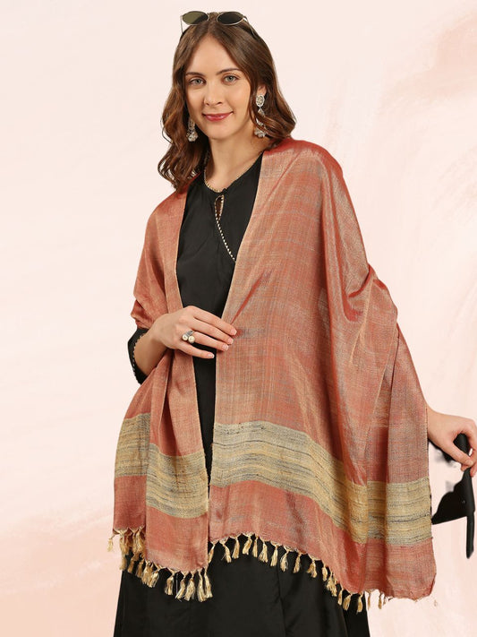 Two tone Rose Red Cotton Silk Stole/Dupatta