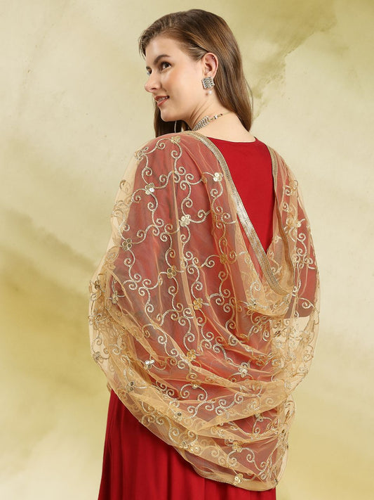 Gold Net Embroidered & Sequined Dupatta