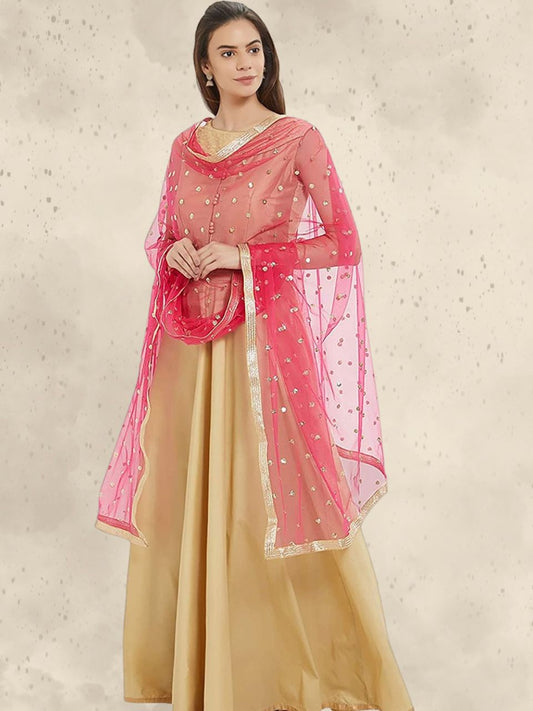 Embellished Pink Net Dupatta