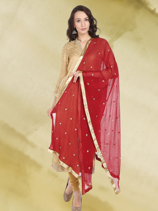Maroon Embroidered Chiffon Dupatta