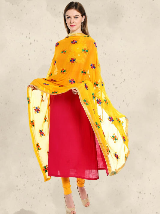 Yellow Phulkari Chiffon Dupatta