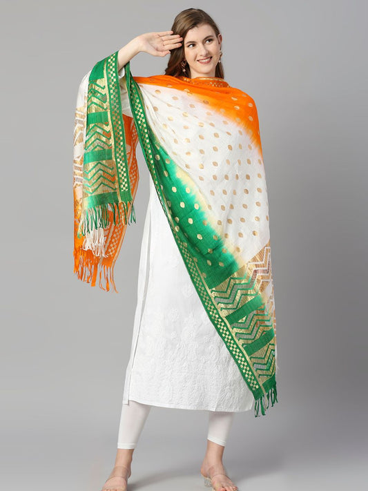 Tri Colour/Tiranga Raschel Net Dupatta