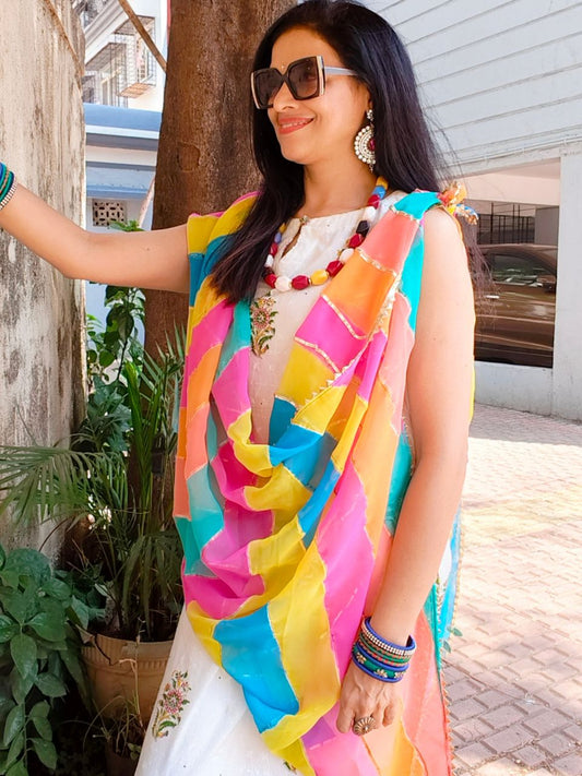 Multicolour Chiffon Dupatta with Gotta Work