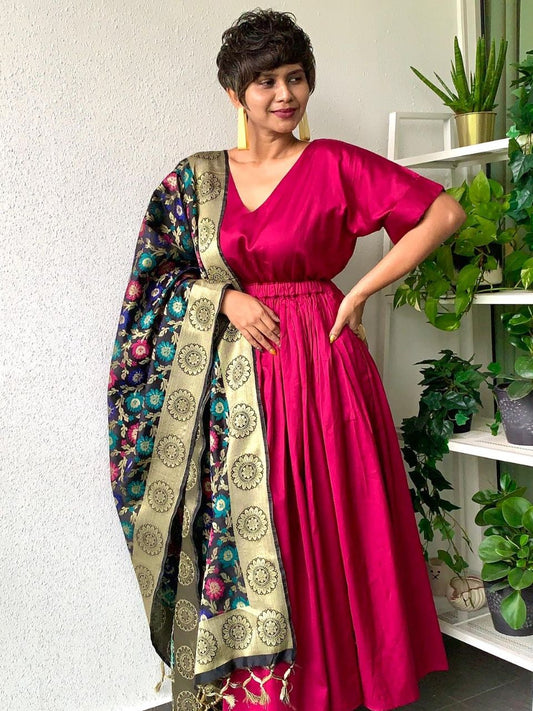 Black Banarasi Silk Dupatta with Multicolour Weaving