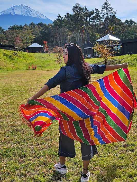 Multicoloured Striped Printed Art Silk Crushed Dupatta