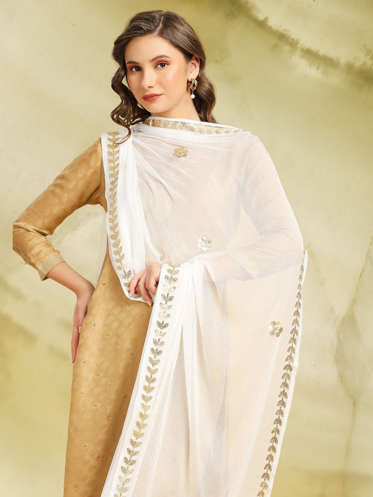 White Chiffon Dupatta with Gotta Patti Work.